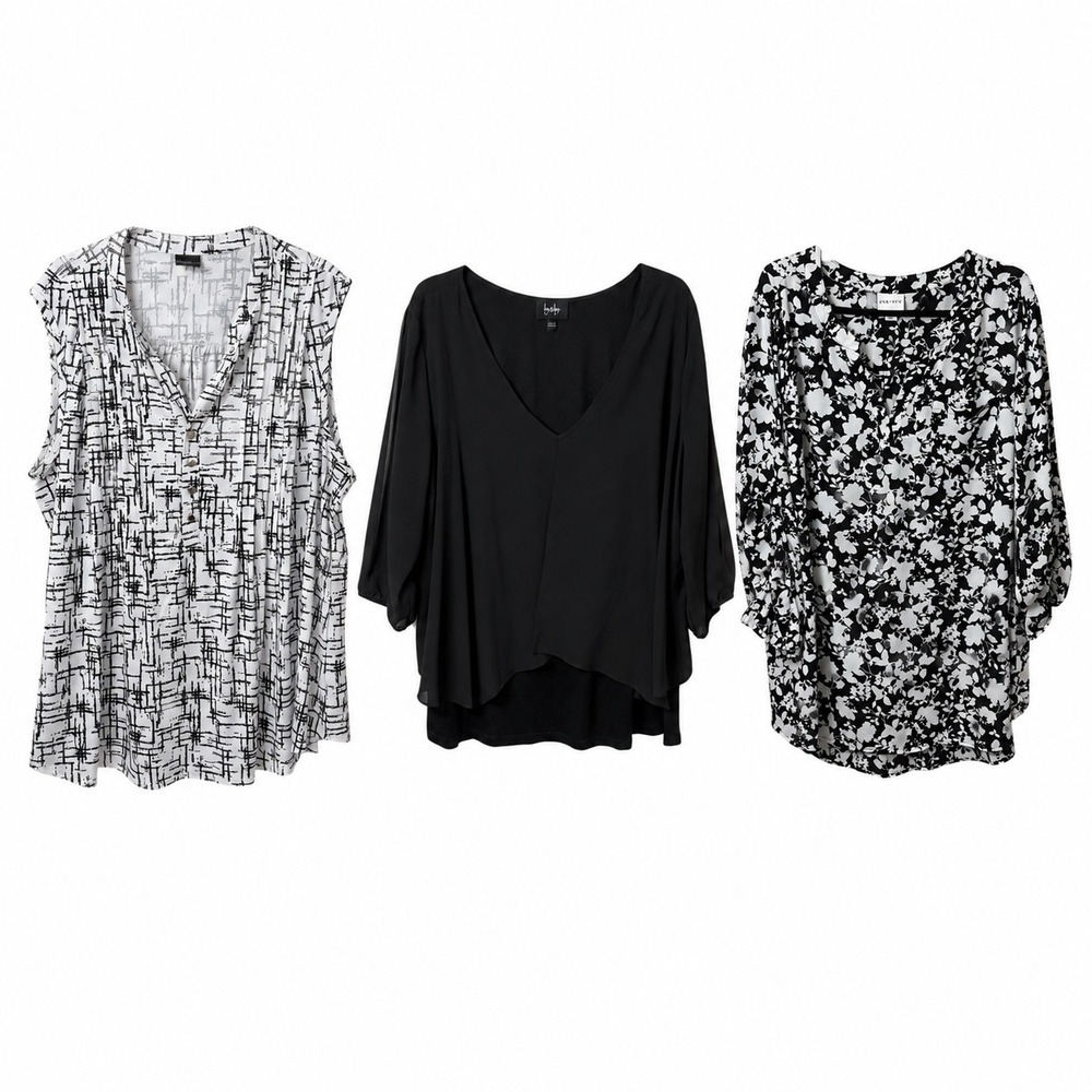 Bundle of 3 Tops Black White Blouses Plus Size 3X Workwear Casual Career Mixed